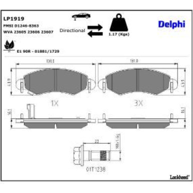 Delphi Bremsbelagsatz, Scheibenbremse LP1919