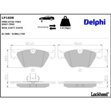 Delphi Bremsbelagsatz, Scheibenbremse LP1608