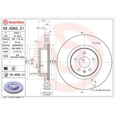 09.N265.21 Bremsscheibe PRIME LINE - UV Coated