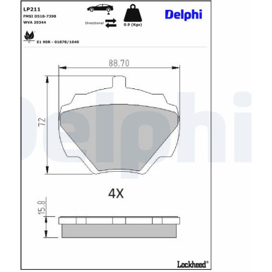 Delphi | Bremsbelagsatz, Scheibenbremse | LP211