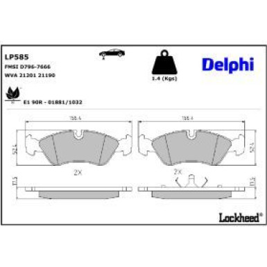 Delphi Bremsbelagsatz, Scheibenbremse LP585