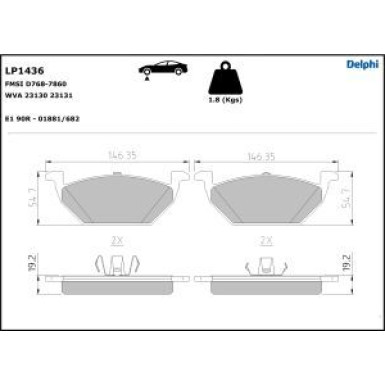 Delphi Bremsbelagsatz, Scheibenbremse LP1436