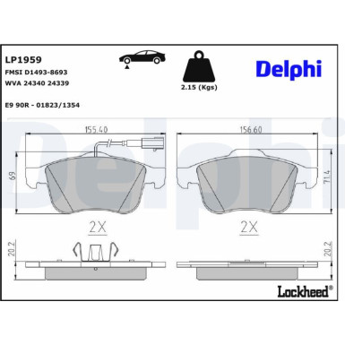 Delphi | Bremsbelagsatz, Scheibenbremse | LP1959