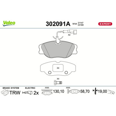 Valeo | Bremsbelagsatz, Scheibenbremse | 302091A