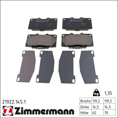 Zimmermann Bremsbelagsatz, Scheibenbremse 21922.145.1