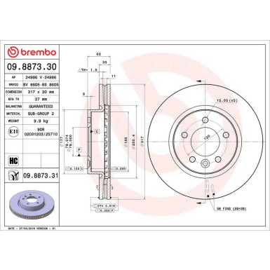 Brembo Bremsscheibe PRIME LINE - UV Coated 09.8873.31