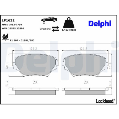 Delphi | Bremsbelagsatz, Scheibenbremse | LP1632
