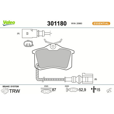 Valeo Bremsbelagsatz, Scheibenbremse ESSENTIAL 301180