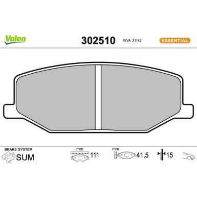Valeo | Bremsbelagsatz, Scheibenbremse | 302510