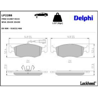 Delphi Bremsbelagsatz, Scheibenbremse LP2288