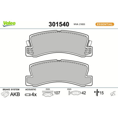 Valeo Bremsbelagsatz, Scheibenbremse ESSENTIAL 301540