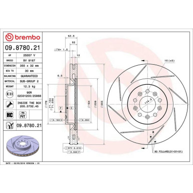 09.8780.21 Bremsscheibe PRIME LINE - UV Coated