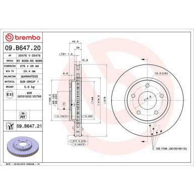 Brembo Bremsscheibe PRIME LINE - UV Coated 09.B647.21