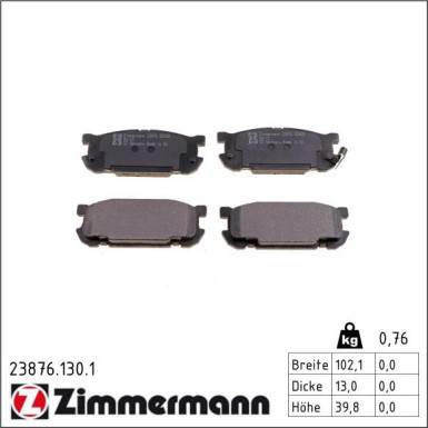 Zimmermann Bremsbelagsatz, Scheibenbremse 23876.130.1