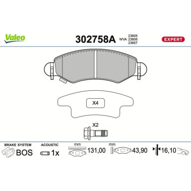 Valeo | Bremsbelagsatz, Scheibenbremse | 302758A