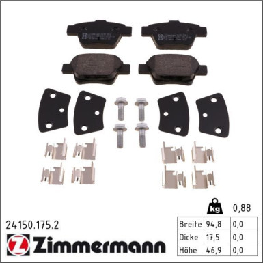 Zimmermann Bremsbelagsatz, Scheibenbremse 24150.175.2