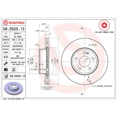 Brembo Bremsscheibe PRIME LINE - Co-Cast 09.D525.13