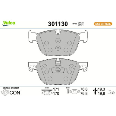 Valeo Bremsbelagsatz, Scheibenbremse ESSENTIAL 301130