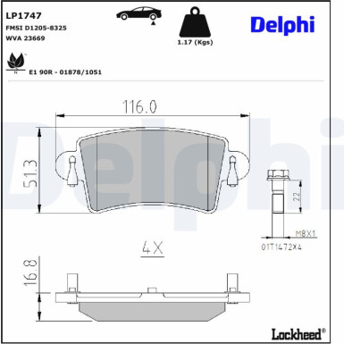 Delphi | Bremsbelagsatz, Scheibenbremse | LP1747