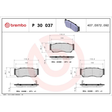 Brembo Bremsbelagsatz, Scheibenbremse PRIME LINE P 30 037