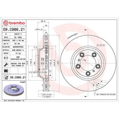09.C986.21 Bremsscheibe PRIME LINE - UV Coated