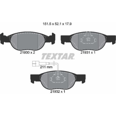 Textar | Bremsbelagsatz, Scheibenbremse | 2193002