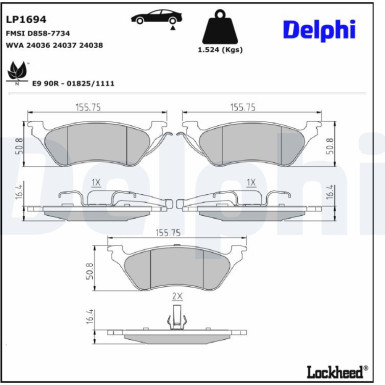 Delphi | Bremsbelagsatz, Scheibenbremse | LP1694 Delphi | Bremsbelagsatz, Scheibenbremse | LP1694