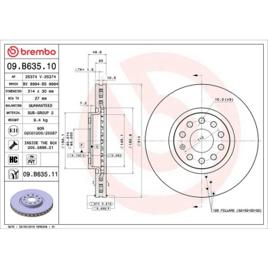 09.B635.11 Bremsscheibe PRIME LINE - UV Coated