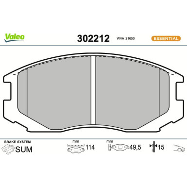 Valeo Bremsbelagsatz, Scheibenbremse ESSENTIAL 302212