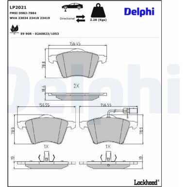 Delphi | Bremsbelagsatz, Scheibenbremse | LP2021