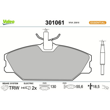 Valeo | Bremsbelagsatz, Scheibenbremse | 301061