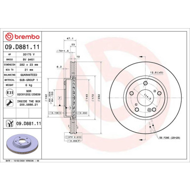 09.D881.11 Bremsscheibe PRIME LINE - UV Coated