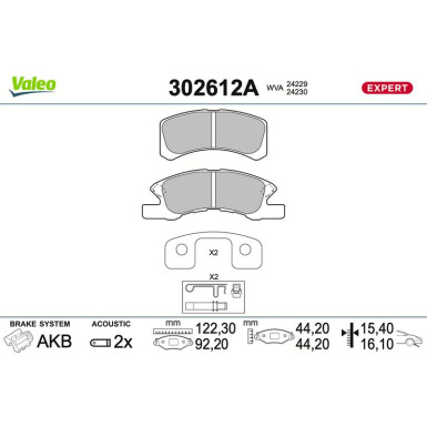 Valeo Bremsbelagsatz, Scheibenbremse EXPERT 302612A