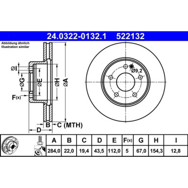2 x ATE Bremsscheibe PowerDisc 24.0322-0132.1