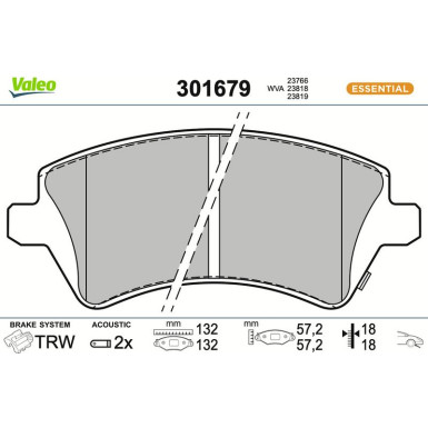 Valeo Bremsbelagsatz, Scheibenbremse ESSENTIAL 301679