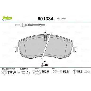 Valeo | Bremsbelagsatz, Scheibenbremse | 601384