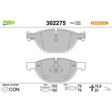 Valeo | Bremsbelagsatz, Scheibenbremse | 302275