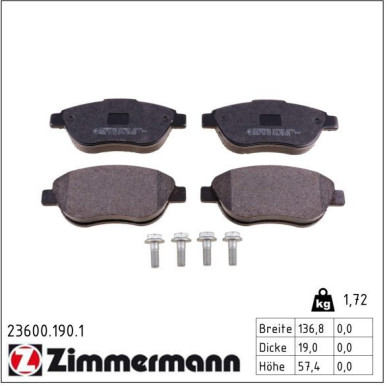 Zimmermann Bremsbelagsatz, Scheibenbremse 23600.190.1