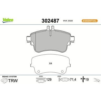 Valeo Bremsbelagsatz, Scheibenbremse ESSENTIAL 302487