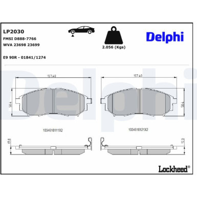 Delphi | Bremsbelagsatz, Scheibenbremse | LP2030
