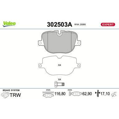 Valeo | Bremsbelagsatz, Scheibenbremse | 302503A