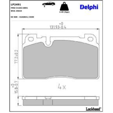 Delphi Bremsbelagsatz, Scheibenbremse LP2491 Delphi Bremsbelagsatz, Scheibenbremse LP2491
