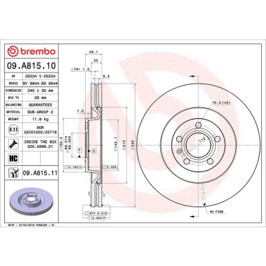 Brembo Bremsscheibe PRIME LINE - UV Coated 09.A815.11 Brembo Bremsscheibe PRIME LINE - UV Coated 09.A815.11