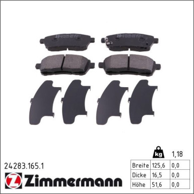 Zimmermann Bremsbelagsatz, Scheibenbremse 24283.165.1