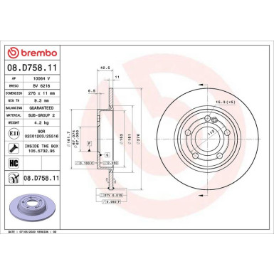 Brembo Bremsscheibe PRIME LINE - UV Coated 08.D758.11