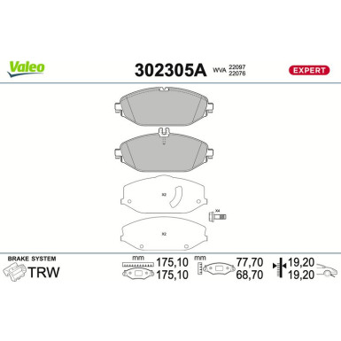 Valeo | Bremsbelagsatz, Scheibenbremse | 302305A Valeo | Bremsbelagsatz, Scheibenbremse | 302305A