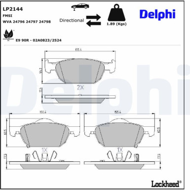 Delphi | Bremsbelagsatz, Scheibenbremse | LP2144