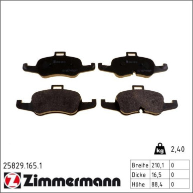 Zimmermann Bremsbelagsatz, Scheibenbremse 25829.165.1 Zimmermann Bremsbelagsatz, Scheibenbremse 25829.165.1