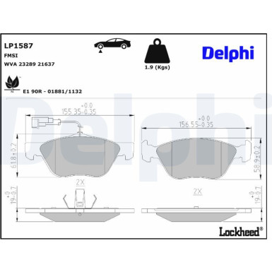 Delphi | Bremsbelagsatz, Scheibenbremse | LP1587