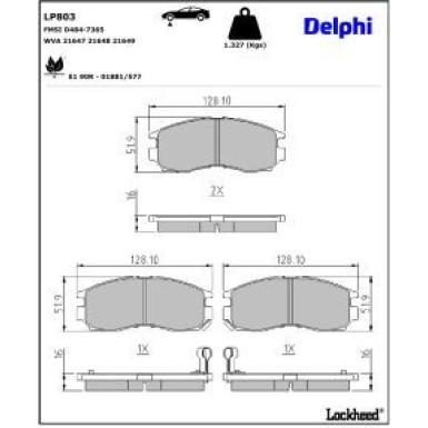 Delphi Bremsbelagsatz, Scheibenbremse LP803